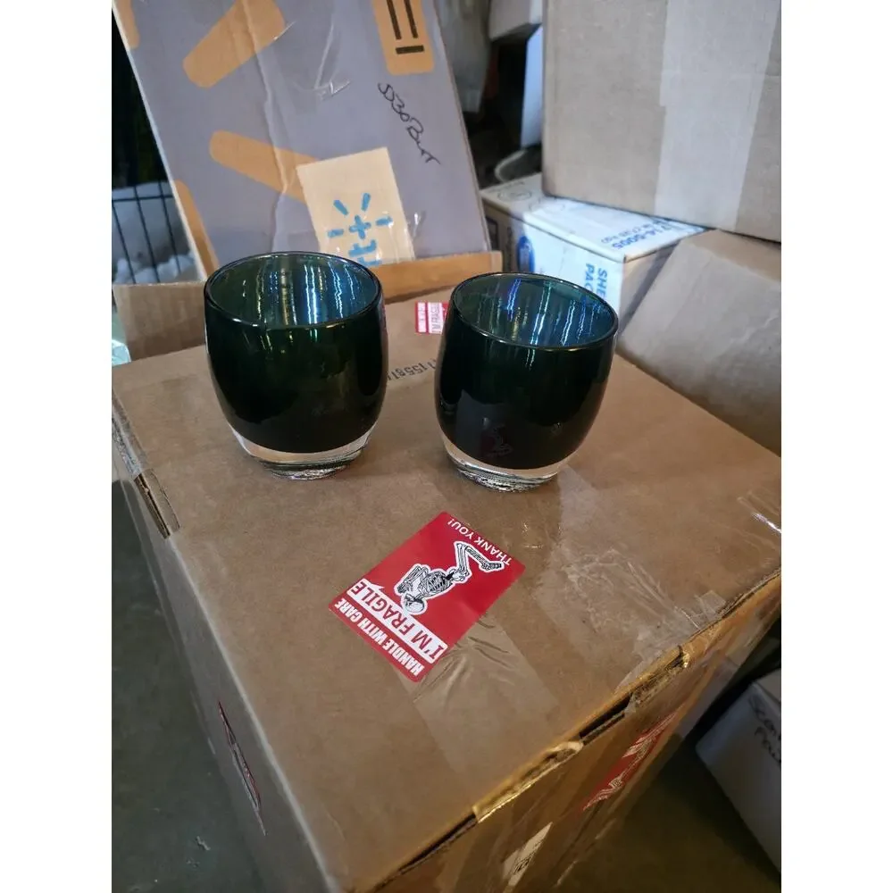 Pair of Glassybaby Thoughtful Hand-Blown Glass Votive Candle Holders Triskelion